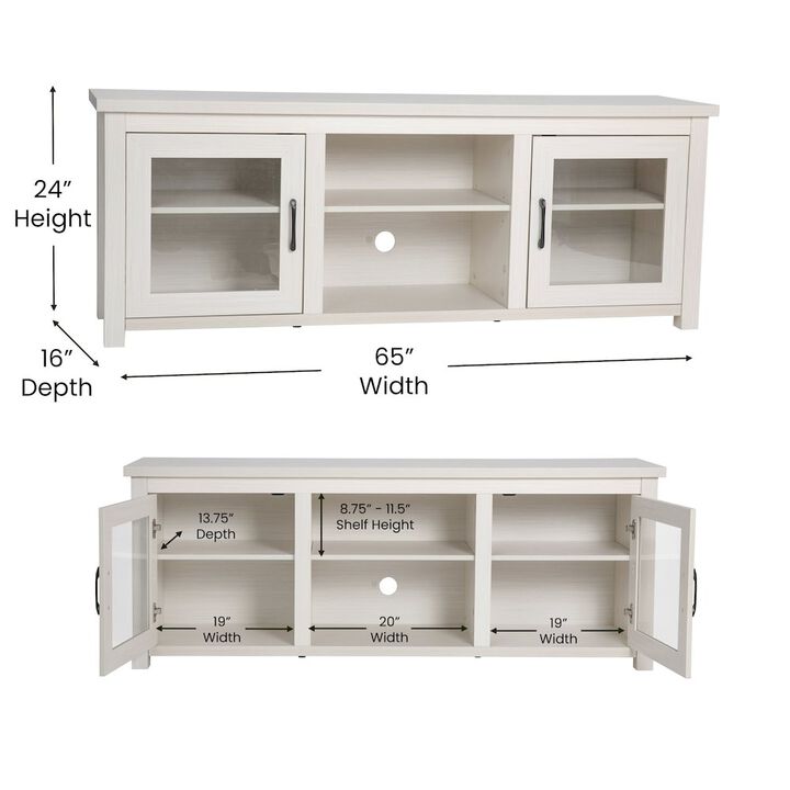 Flash Furniture Classic TV Stand up to 80" TVs - White Wash Finish with Full Glass Doors