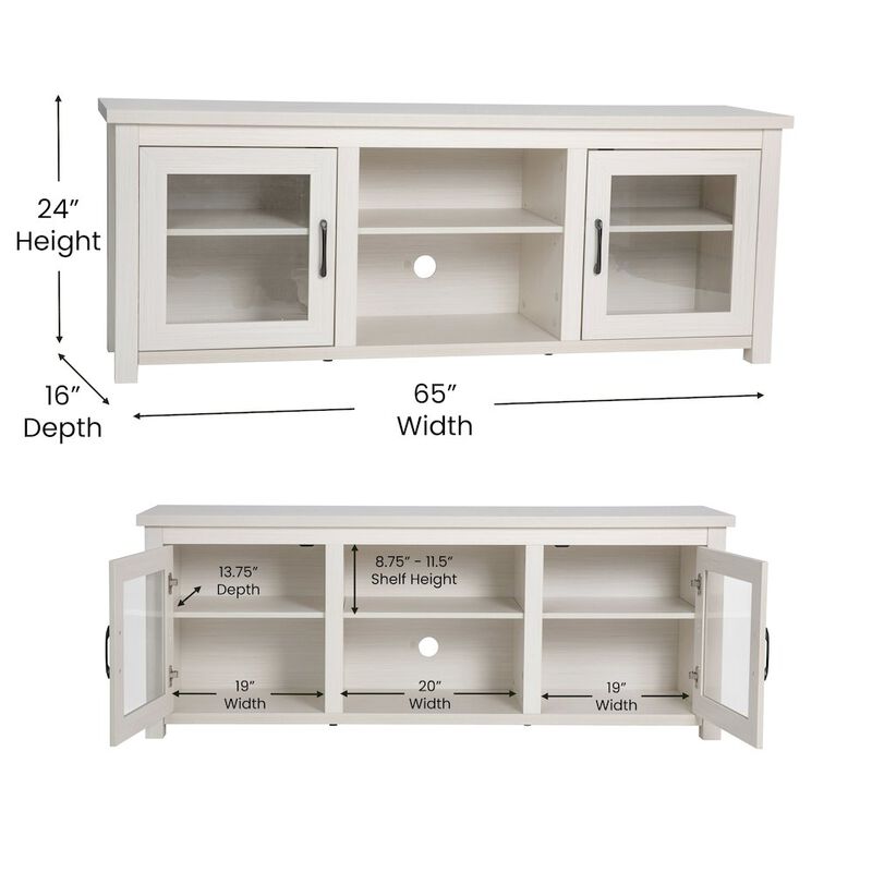 Flash Furniture Classic TV Stand up to 80" TVs - White Wash Finish with Full Glass Doors image number 1
