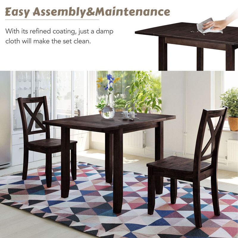 Clihome 3-Piece Drop Leaf Dining Table Set for Small Spaces, Extendable Foldable Table & 2 Chairs for Small Spaces