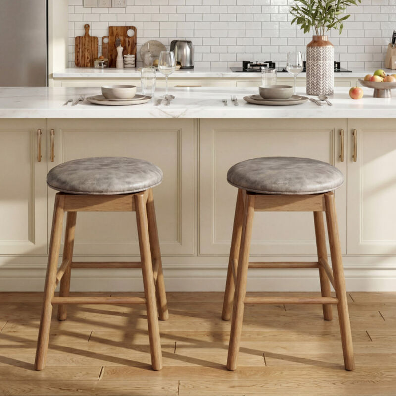 Set of 2 Swivel Counter Height Bar Stools with Solid Wood Legs and Footrests image number 3