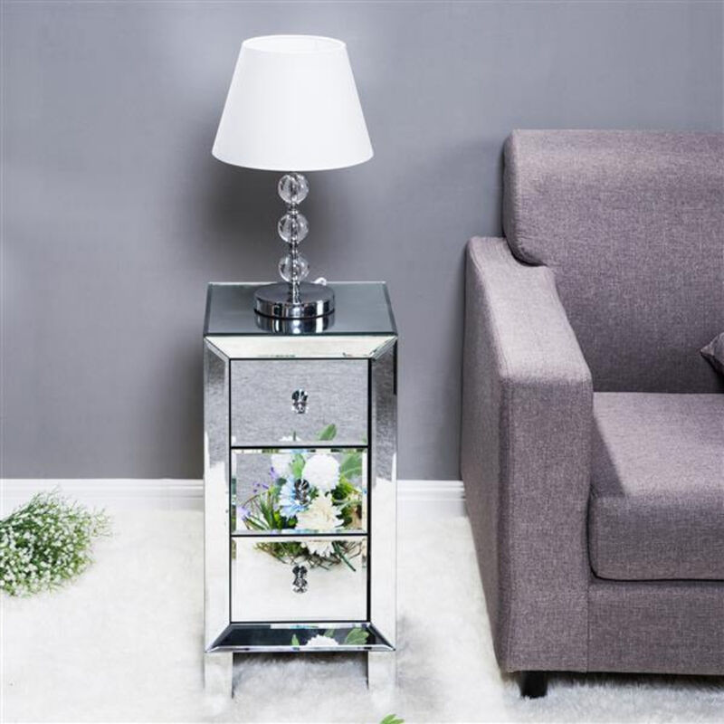 Mirrored Nightstand with 3 Drawers Sleek & Modern Design