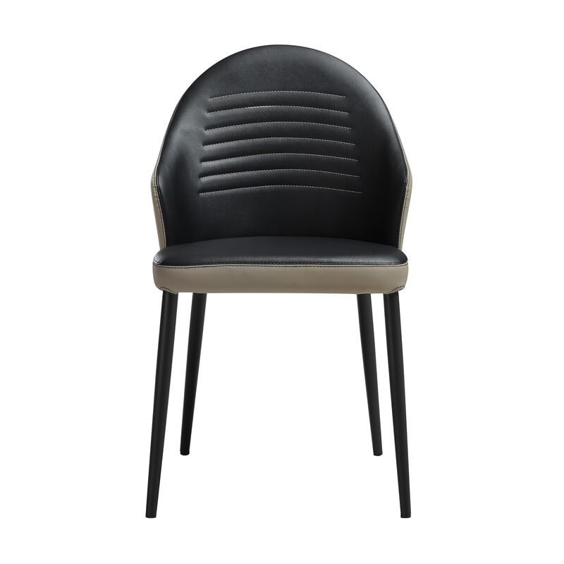 Nia 22 Inch Dining Chair Set of 2, Curved, Tufted Gray Faux Leather, Black - Benzara