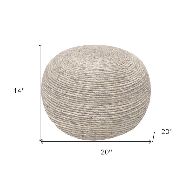 Hivvago 20 Inch Gray Wool Round Ribbed Pouf Ottoman