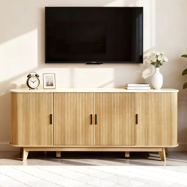69" Modern Fluted Sideboard Buffet Cabinet 4 Door Storage with Adjustable Shelves, Stylish Credenza