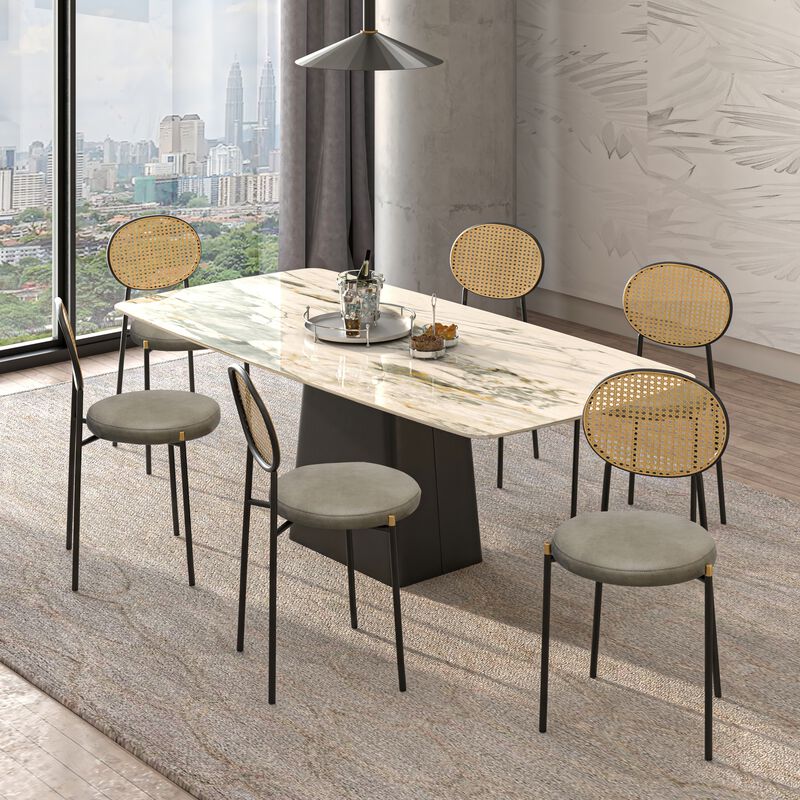 LeisureMod Euston Modern Dining Chair with Wicker Back and Leather Seat, Indoor Kitchen, Dining Room, Home, Contemporary Side Chair Seating