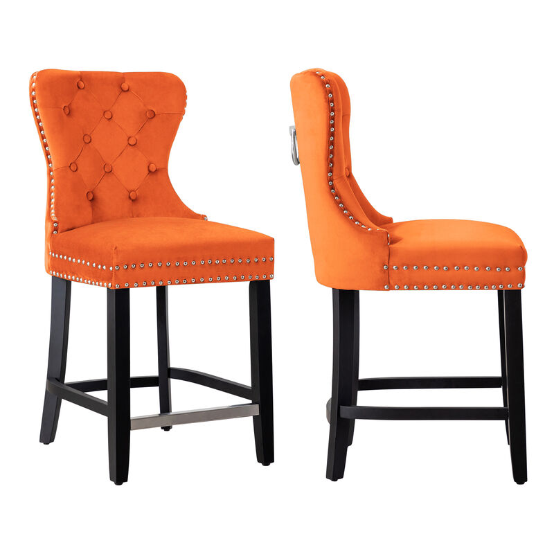 WestinTrends 24" Tufted Velvet Counter Stool (Set of 2)