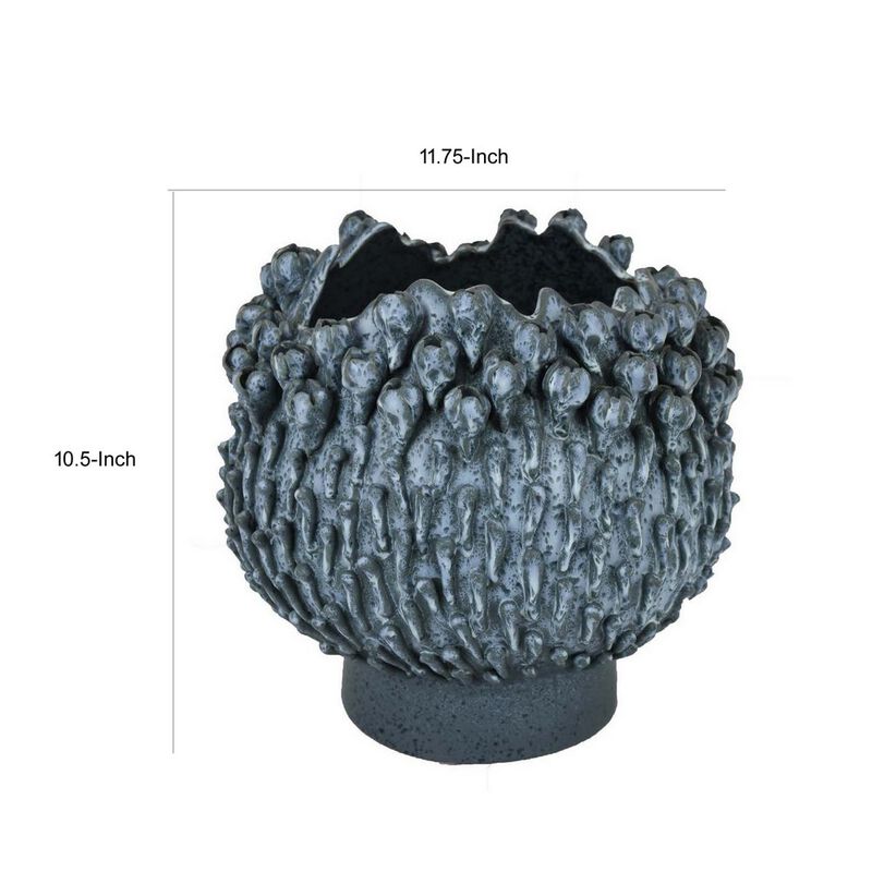 12 Inch Decorative Bowl with Drop Accents, Modern Style, Blue Ceramic - Benzara