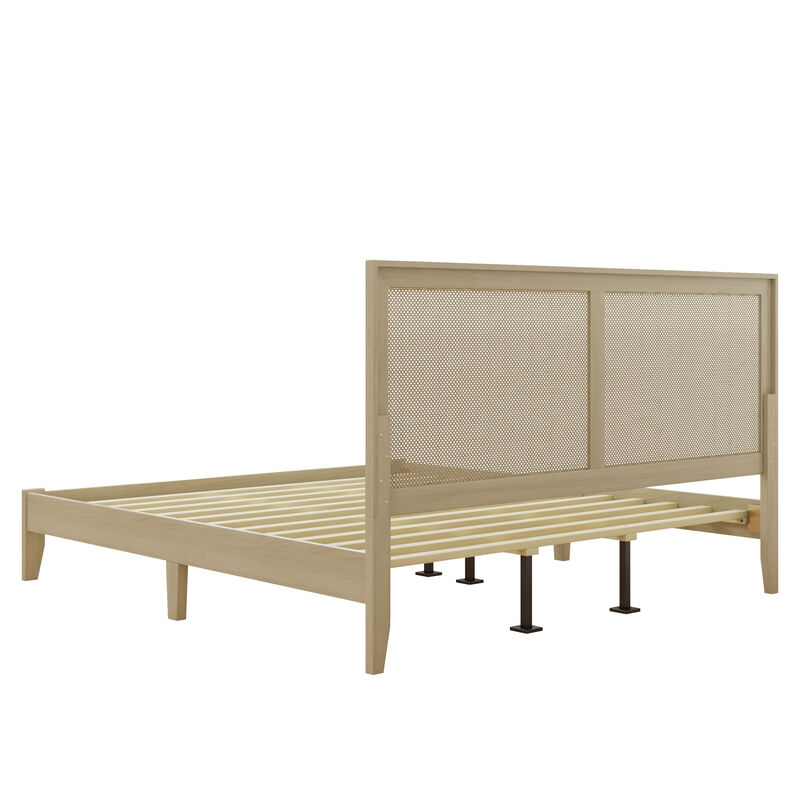 Christopher Knight Home Mircea Rubber Wood Platform Bed with Rattan Woven Headboard