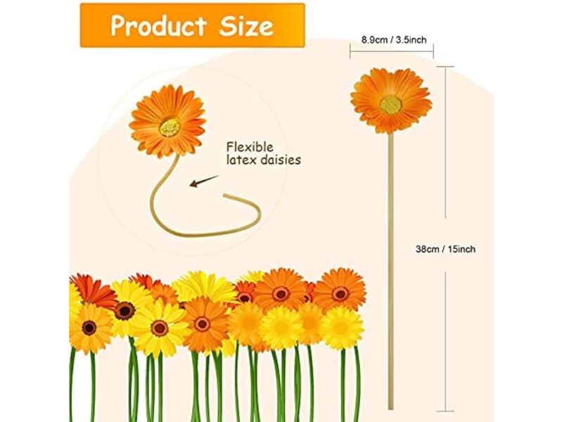 18 Piece Orange Artificial Daisy Flower Stems Wedding Centerpiece Decor image number 2