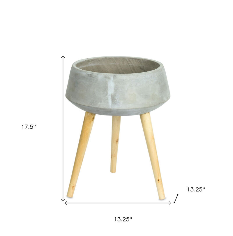 Hivvago Gray Cement And Wood 81 Ounce Round Distressed Pot Planter With Stand