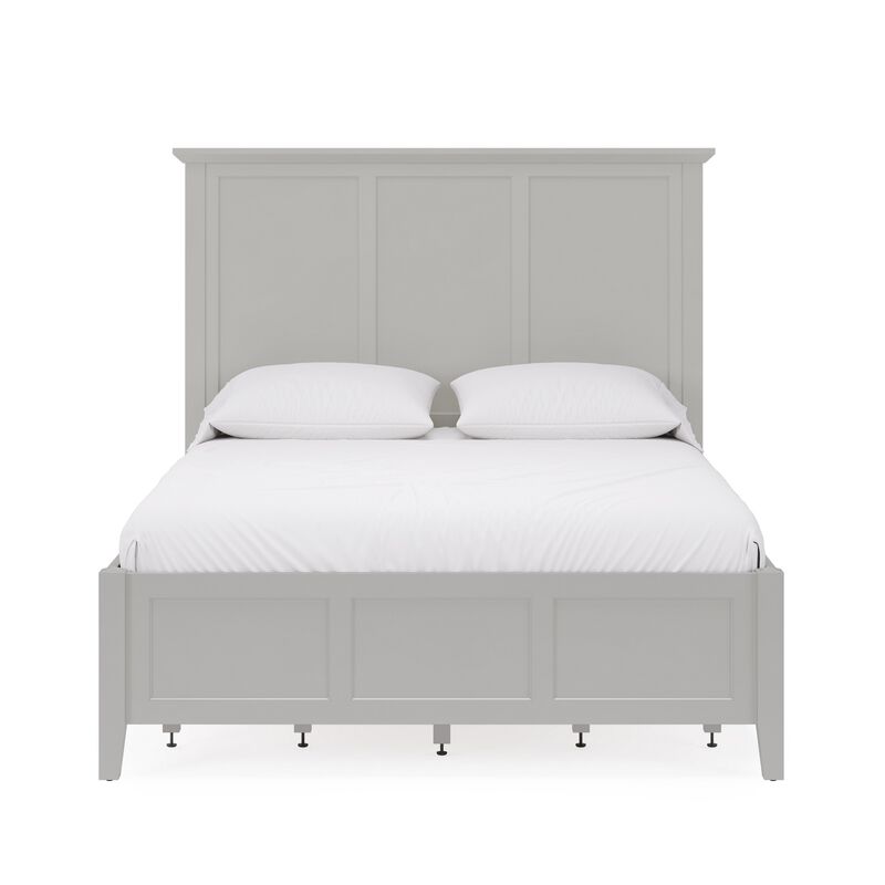 Fritz Queen Size Storage Bed, Three Panel, Beveled Top, Light Gray Wood - Benzara