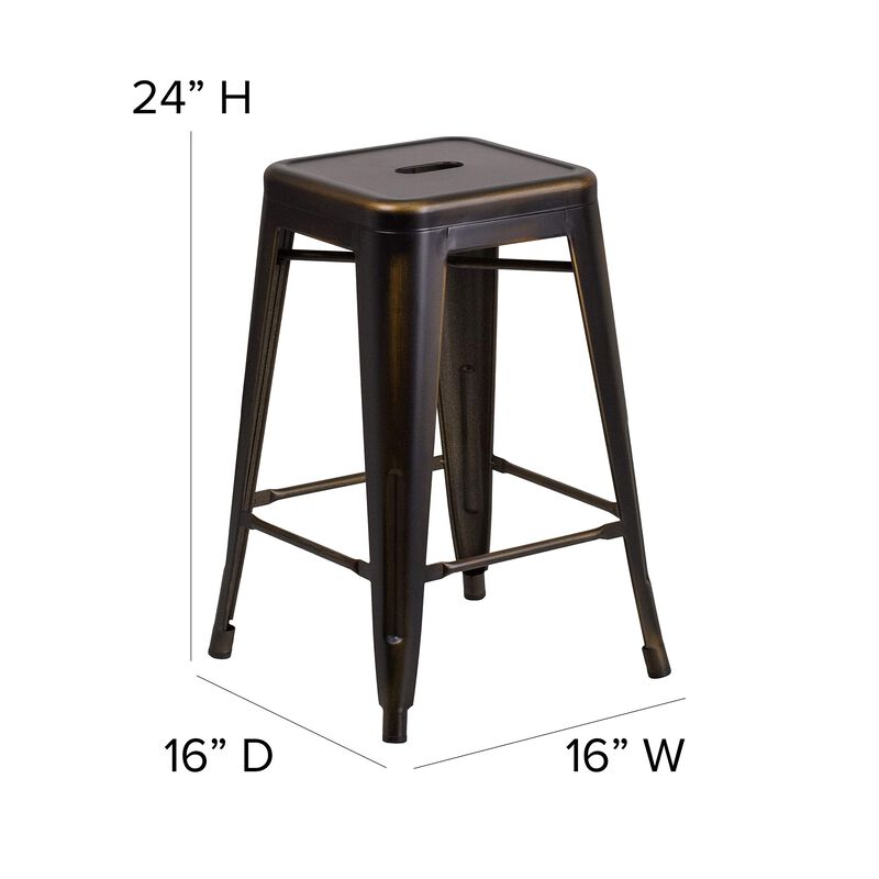 Flash Furniture Commercial Grade 24" High Backless Distressed Copper Metal Indoor-Outdoor Counter Height Stool