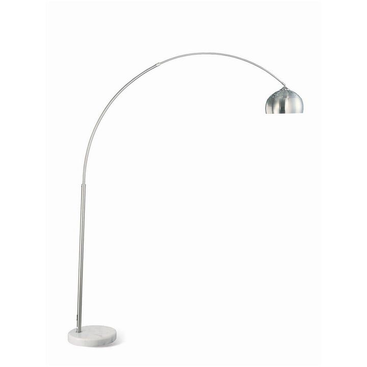 85 Inch Floor Lamp with Arched Body, Binary Switch, Marble Base, Silver - Benzara
