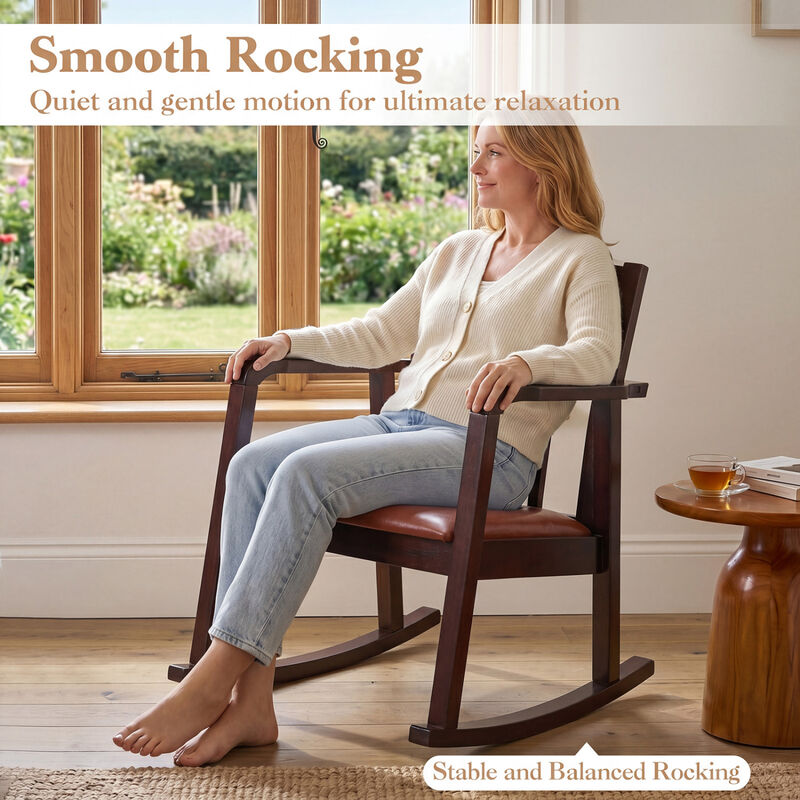 Wooden Rocking Chair Upholstered Seat Ladder Back Living Room Accent Seating image number 3