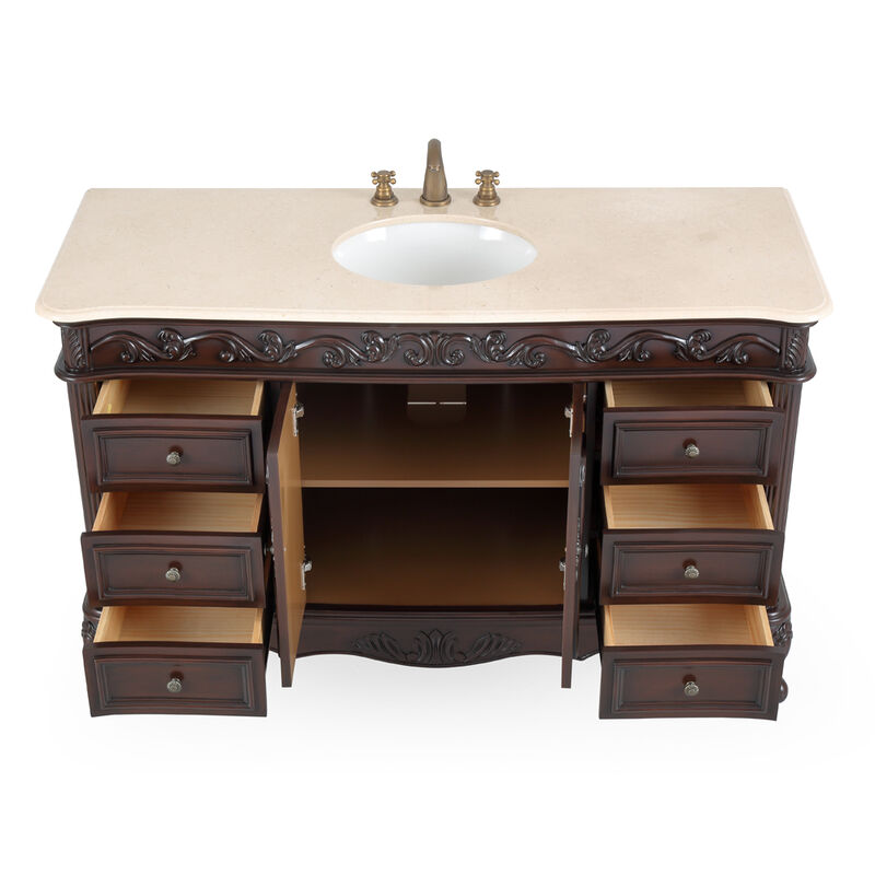 56 Inch Traditional Style Brown Beckham Bathroom Sink Vanity With CreamTop image number 2