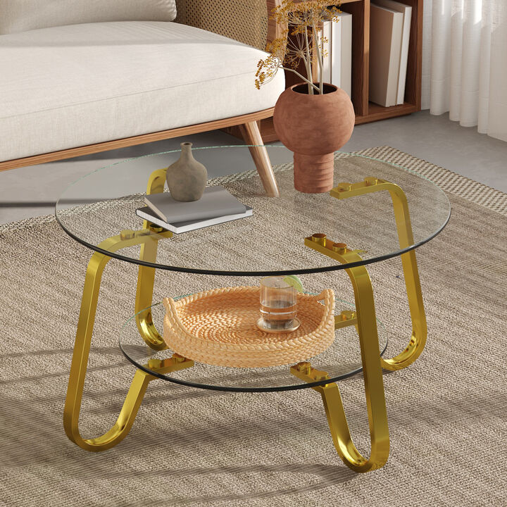 Ketwul 2-Tier Round Glass Coffee Table