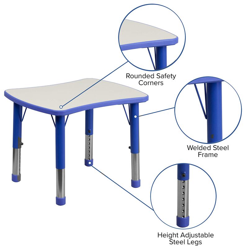 Flash Furniture 21.875''W x 26.625''L Rectangular Blue Plastic Height Adjustable Activity Table with Grey Top