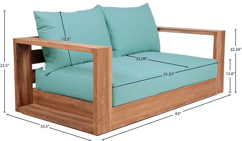 Meridian Furniture Tulum Blue Water Resistant Fabric Outdoor Loveseat image number 6