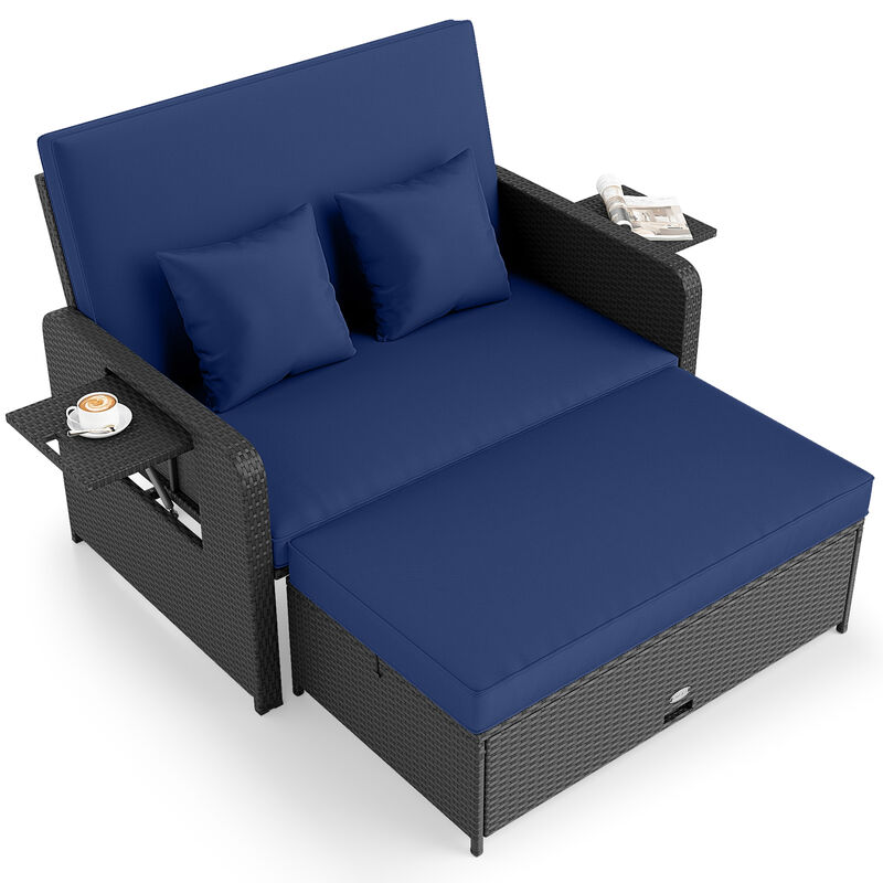 Outdoor PE Wicker Daybed with Adjustable 4 Level Backrest and Storage Ottoman image number 3