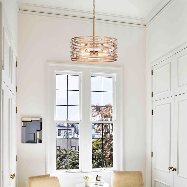 Laia Glossy Brass Drum Shade Chandelier with Clear Glass Prism