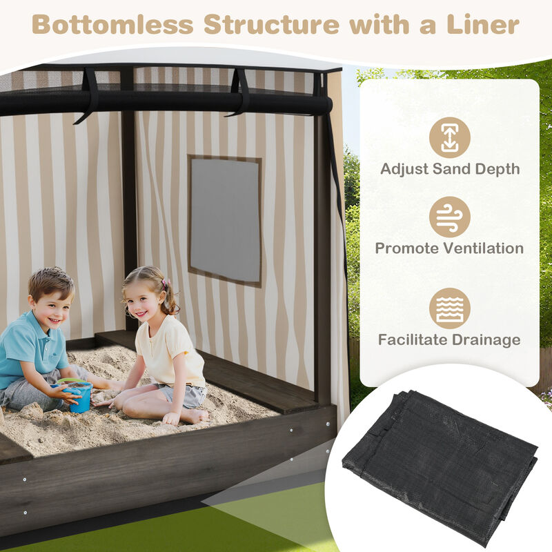 Children&rsquo;s Wooden Sand Box with Canopy for 3 Years and Up-Brown image number 4