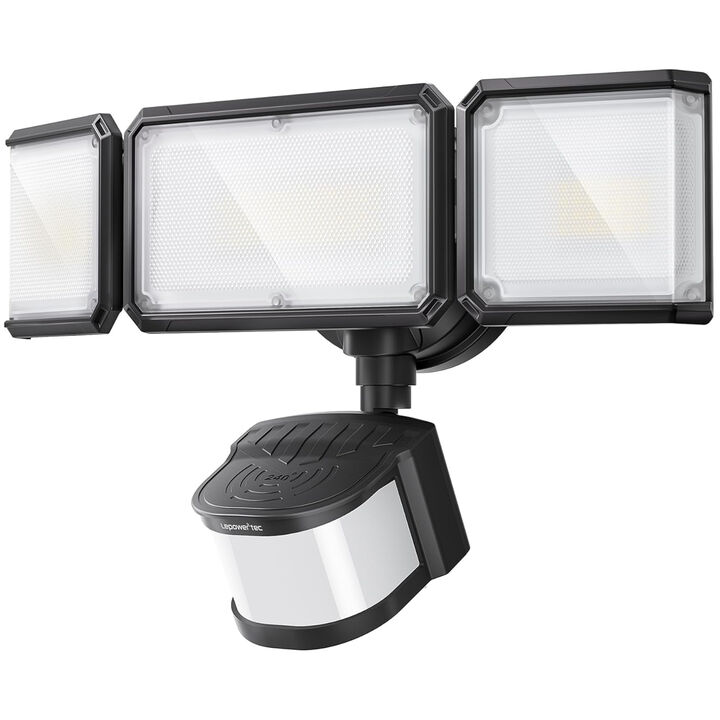 LEPOWER-TEC Zero Blind Spots Outdoor Security Light, 7000LM Flood Light with 240&deg; & 100ft Dual PIR Motion Sensor, IP65 Adjustable Brightness Lights