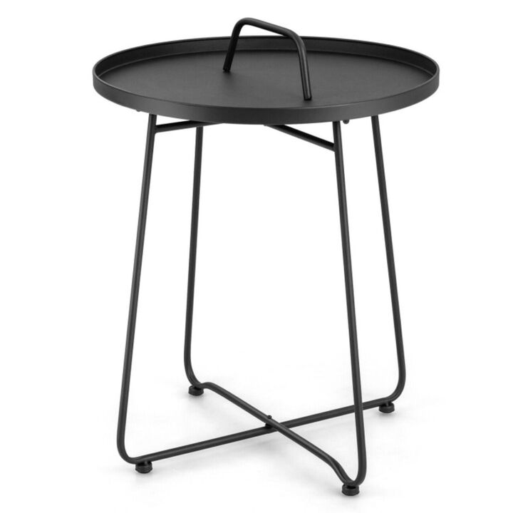 Hivvago Outdoor Metal Patio End Side Table Weather Resistant with Handle