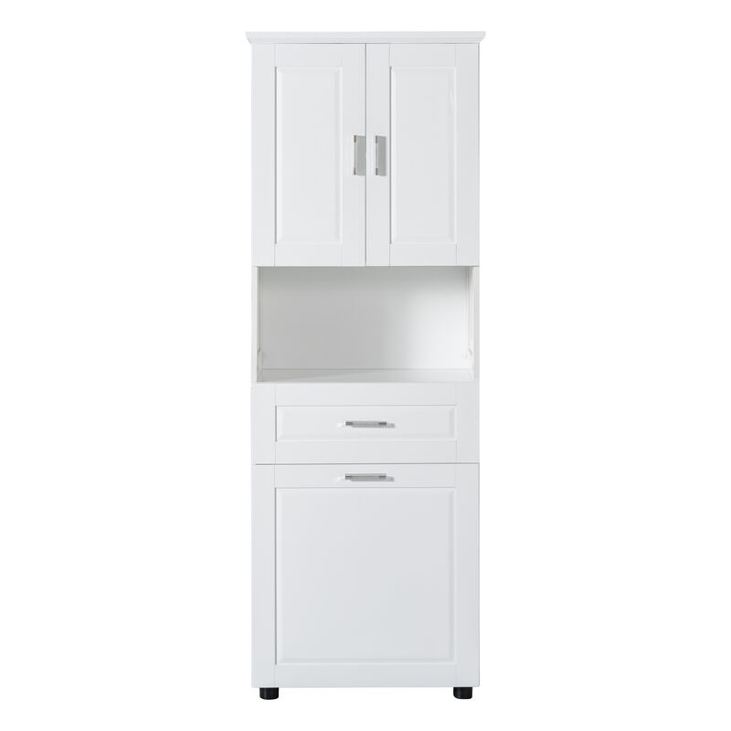 Whisen Tall Bathroom Cabinet with Large Storage Cabinet, Drawer and Tilt-Out Laundry Hamper