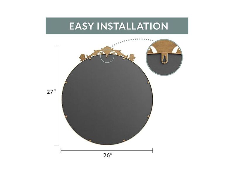 26" Round Antique Gold Wall Mirror &ndash; Ornate Baroque Accent for Living Room