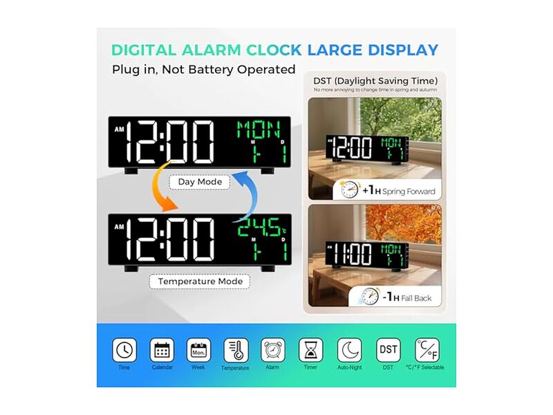 Digital Display Date Temperature Week Wall Clock Living Room Decor image number 2
