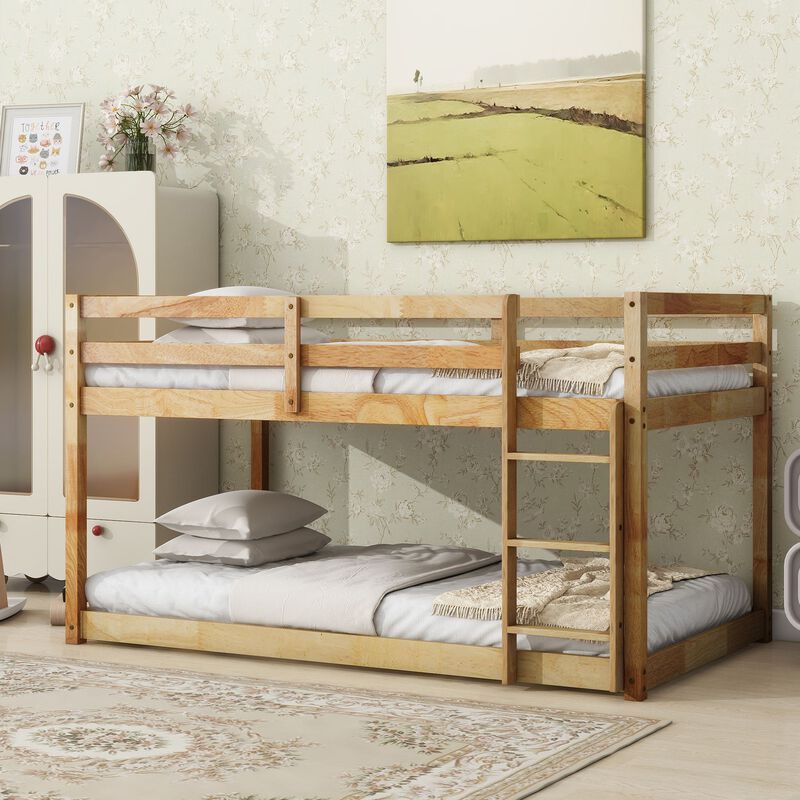 Whisen Rubber Wooden Twin over Twin Loft Bed with Ladder ,Upper and Bottom Bed Platforms crafted with Strengthened Slats