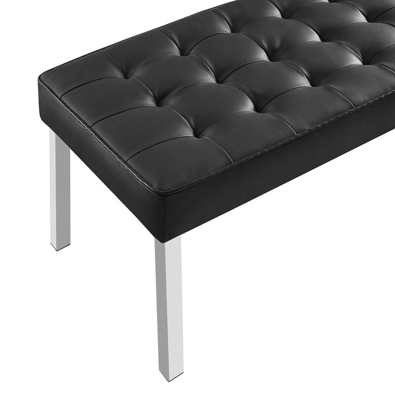 Modway Loft Tufted Button Faux Leather Upholstered Large Accent Bench in Silver Black