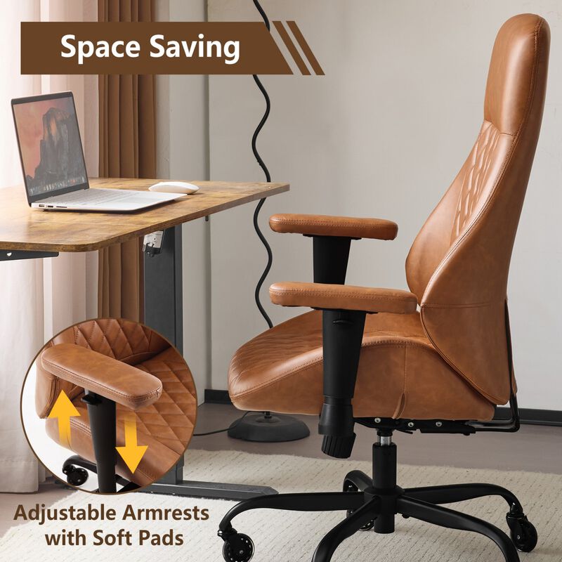 High Back Ergonomic Leather Office Chair with Lumbar Support, Adjustable Armrests, Silent Casters &ndash; Home Executive Desk Chair image number 3