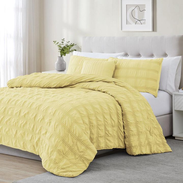 Ramallah Eliza Seersucker Comforter Set - 4-Piece - King 86x102", Yellow