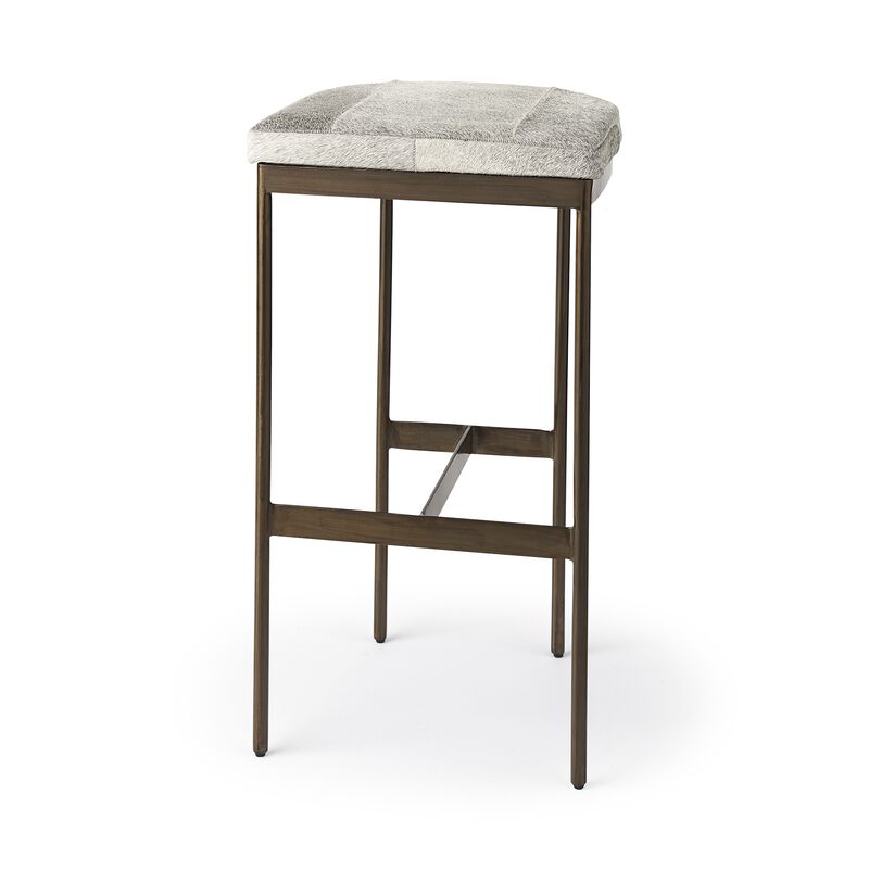 HomeRoots 35" Gray And Gold Leather And Hair on Hide Leather And Metal Backless Counter Height Bar Chair image number 4