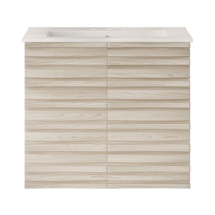 24" Wall-Mounted Bathroom Vanity in White Oak with 3-Hole Centerset Sink Top