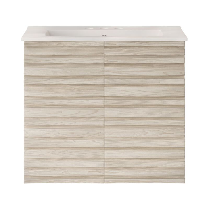 24" Wall-Mounted Bathroom Vanity in White Oak with 3-Hole Centerset Sink Top image number 0