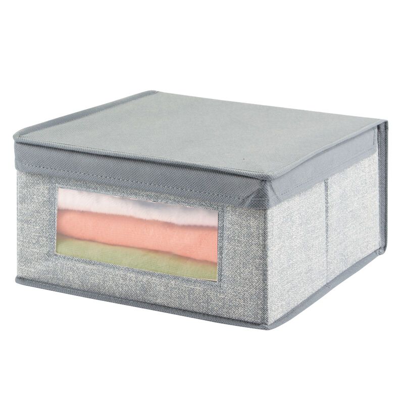 mDesign Medium Fabric Closet Storage Box, Front Window/Lid, 6 Pack, Black/Cream image number 7