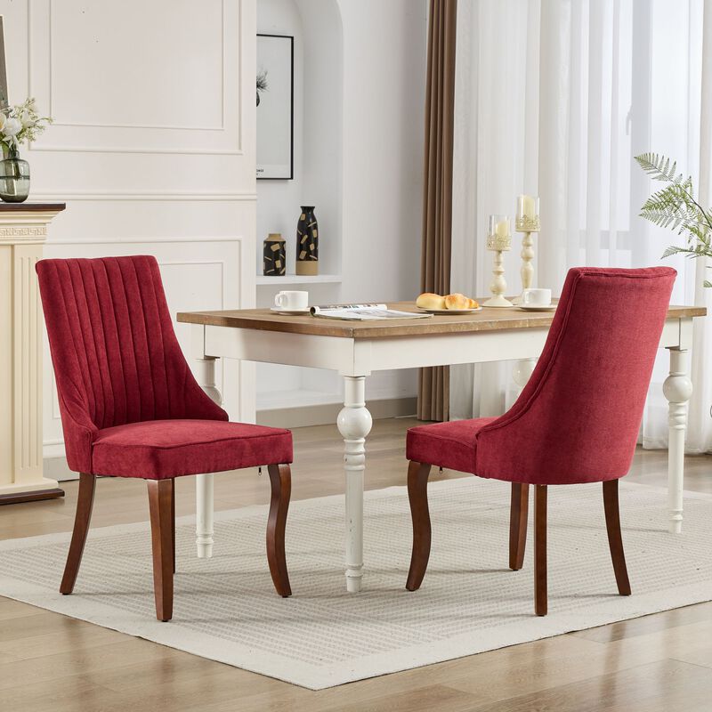 Whisen 2-Piece 25inch Dining Chairs, Rayon Linen Upholstered Channel Tufted with Curved Solid Wood Legs for Kitchen Dining Room image number 4