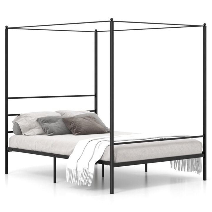 Hivvago Metal Canopy Bed Frame with Slat Support-Queen Size