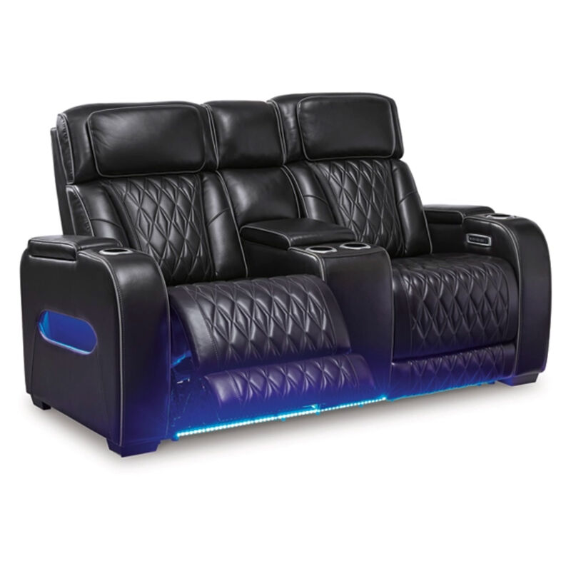 Boyin Power Recliner Loveseat, Black Faux Leather, USB Port, 75 Inch - Benzara