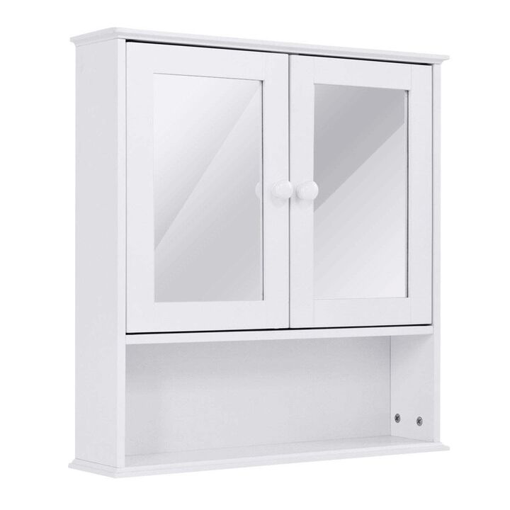 Hivvago Simple Bathroom Mirror Wall Cabinet in White Wood Finish 23 x 22 inch