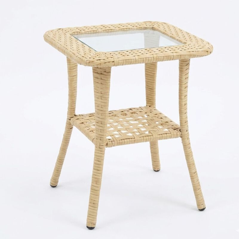 WOW PIONEER Outdoor Wicker Patio Side Table with Tempered Glass Top, 2-Tier All-Weather PE Rattan End Table with Storage Shelf for Balcony Backyard Garden Porch image number 0