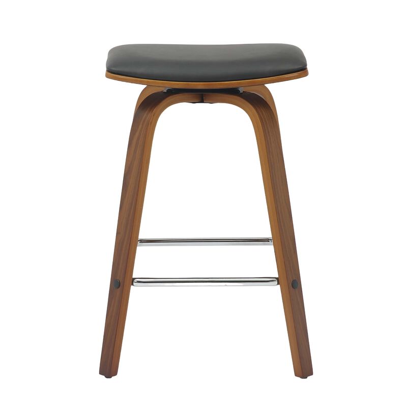 LeisureMod Square Counter Stool Upholstered in Leather with Poplar Wood Frame and Chrome Iron Footrest 360-Degree Swivel for Modern Home, Kitchen, Bars Pelya Collection