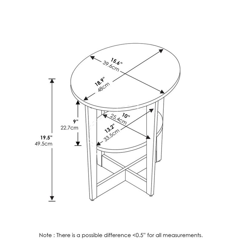 JAYA Oval End Table, White, Set of 2
