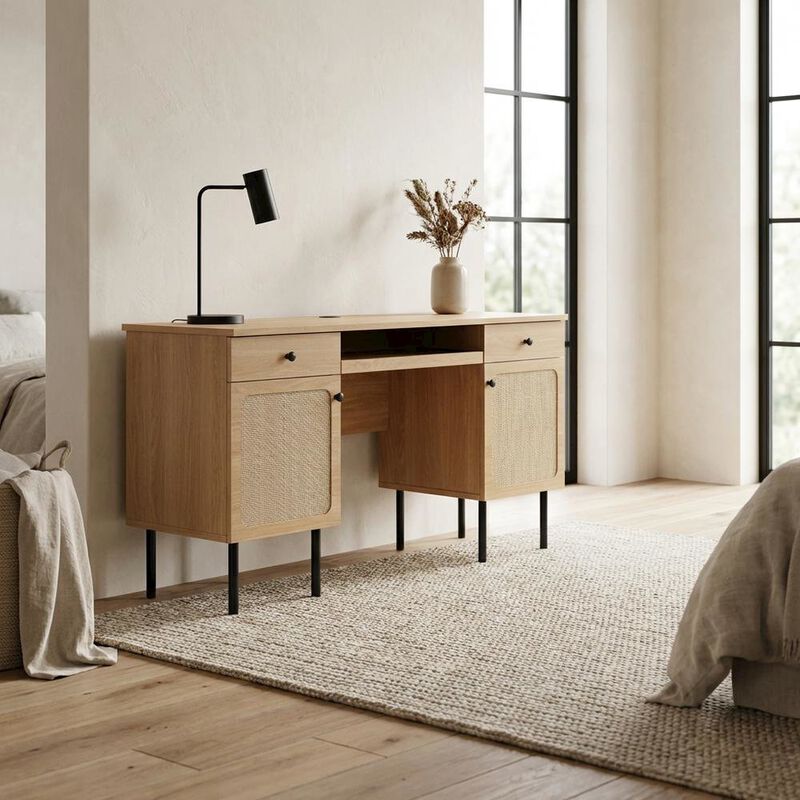 Modern Office Desk In Neutral Finish With Spacious Work Surface image number 4