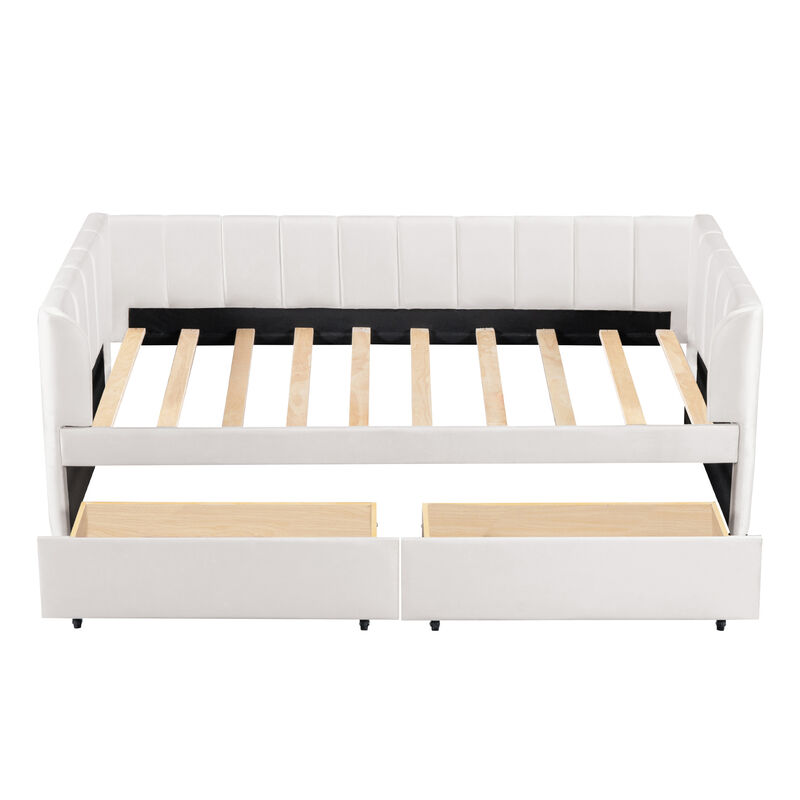 Merax Velvet Daybed with Backrest and 2 Drawers