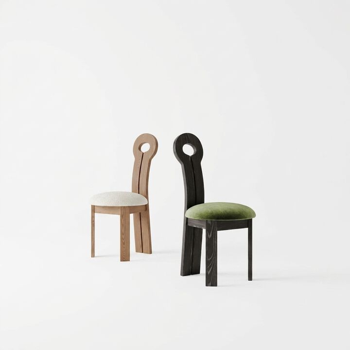 Upholstered Sculptural Modern Dining Chair (Set of 2)