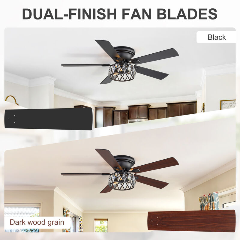 Breezary 52" Flush Mount Ceiling Fan with Light, 5 Plywood Blades, E12 3 Light, 6 Speeds, Remote image number 7