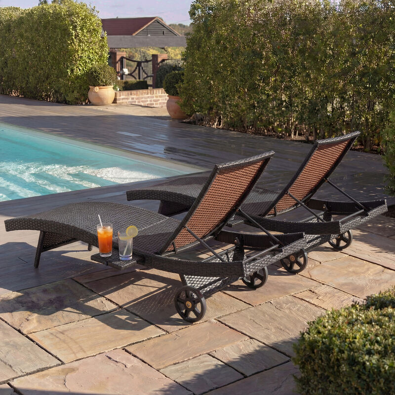 Whisen Patio Lounge Chairs with Rolling Wheels, Pull-out Side Table, Adjustable Backrest image number 4